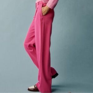 Sezane High-Waist Wide-Leg Trousers in Fuchsia Pink